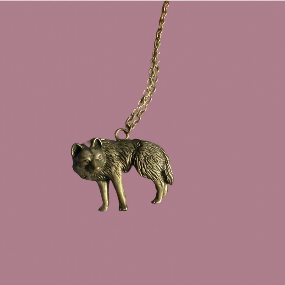 Gold Bronze Tone Wolf Pendant Statement Animal Nature Cottage  Layering Coastal